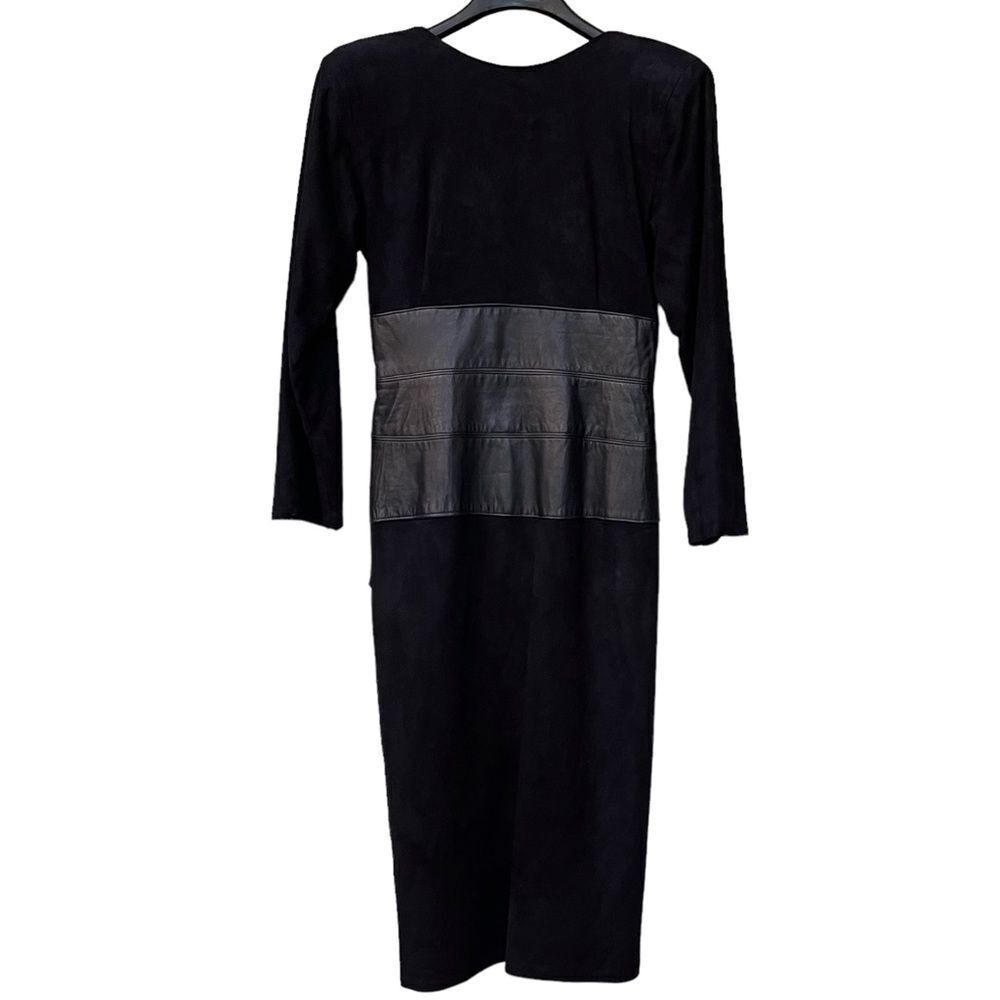 VAKKO Vintage Leather Suede Cutout Back Peplum Waist Dress 8 - Picture 2 of 8